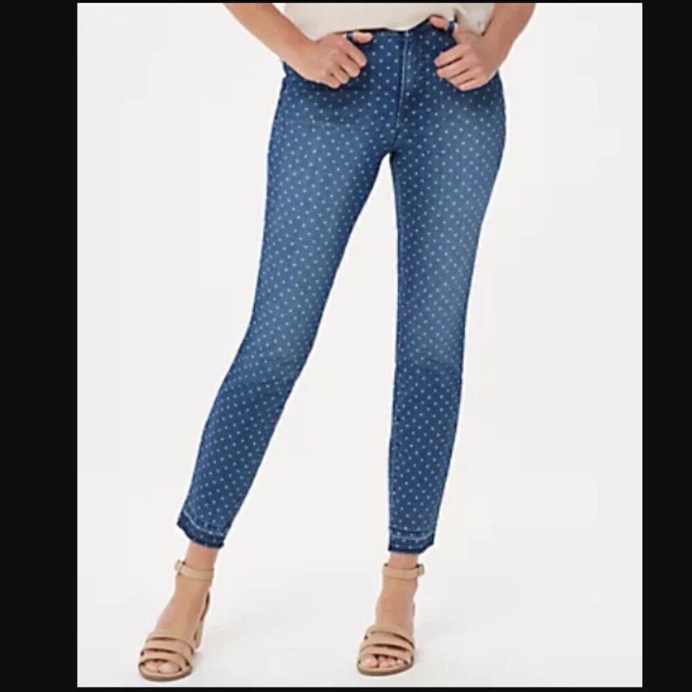 New Isaac Mizrahi Live! TRUE DENIM Polka Dot Ankle Jeans | Size 10 Tall